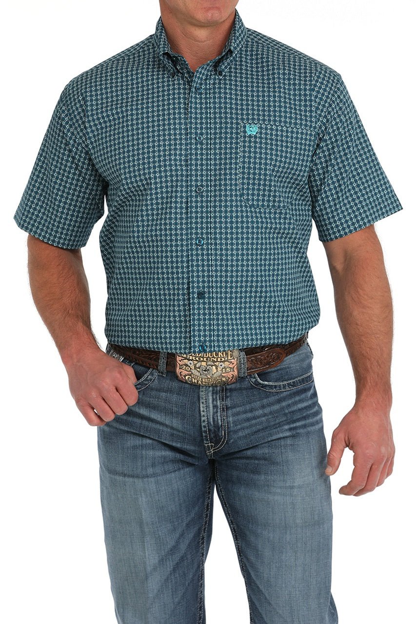 Cinch Men's Geometric Print Short Sleeve Shirt Blue MTW1111478 - Southern Soule Designs