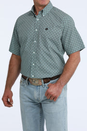 Cinch Men's Geometric Print Short Sleeve Shirt Green MTW1111528 - Southern Soule Designs