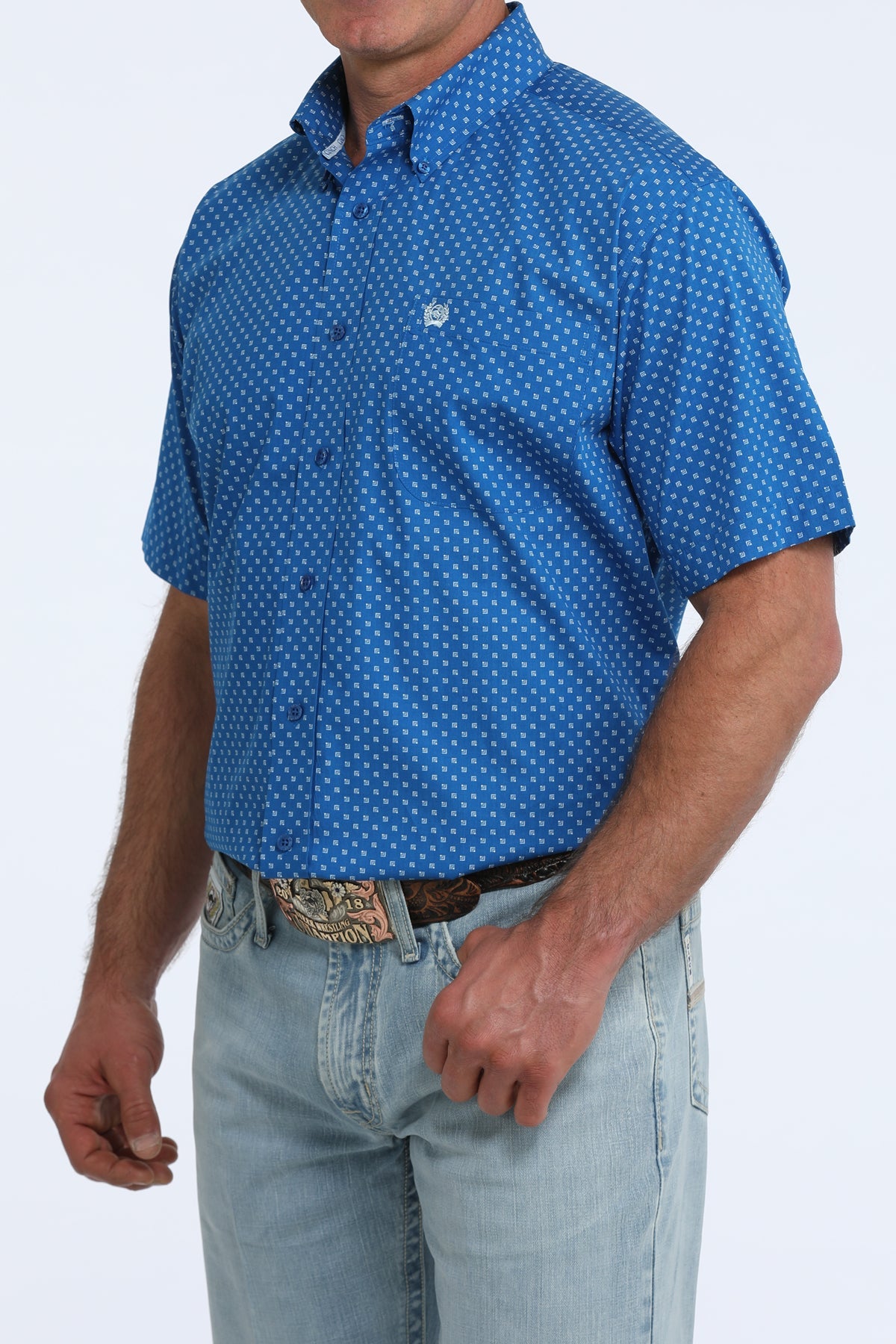 Cinch Men's Geometric Print Short Sleeve Shirt Royal MTW1111532 - Southern Soule Designs