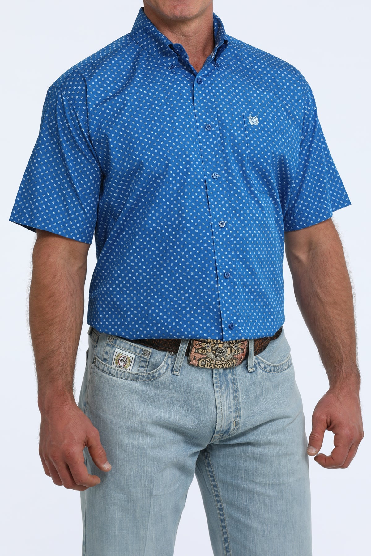Cinch Men's Geometric Print Short Sleeve Shirt Royal MTW1111532 - Southern Soule Designs
