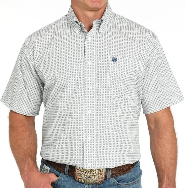 Cinch Men's Geometric Print Short Sleeve Shirt White MTW1111485 - Southern Soule Designs