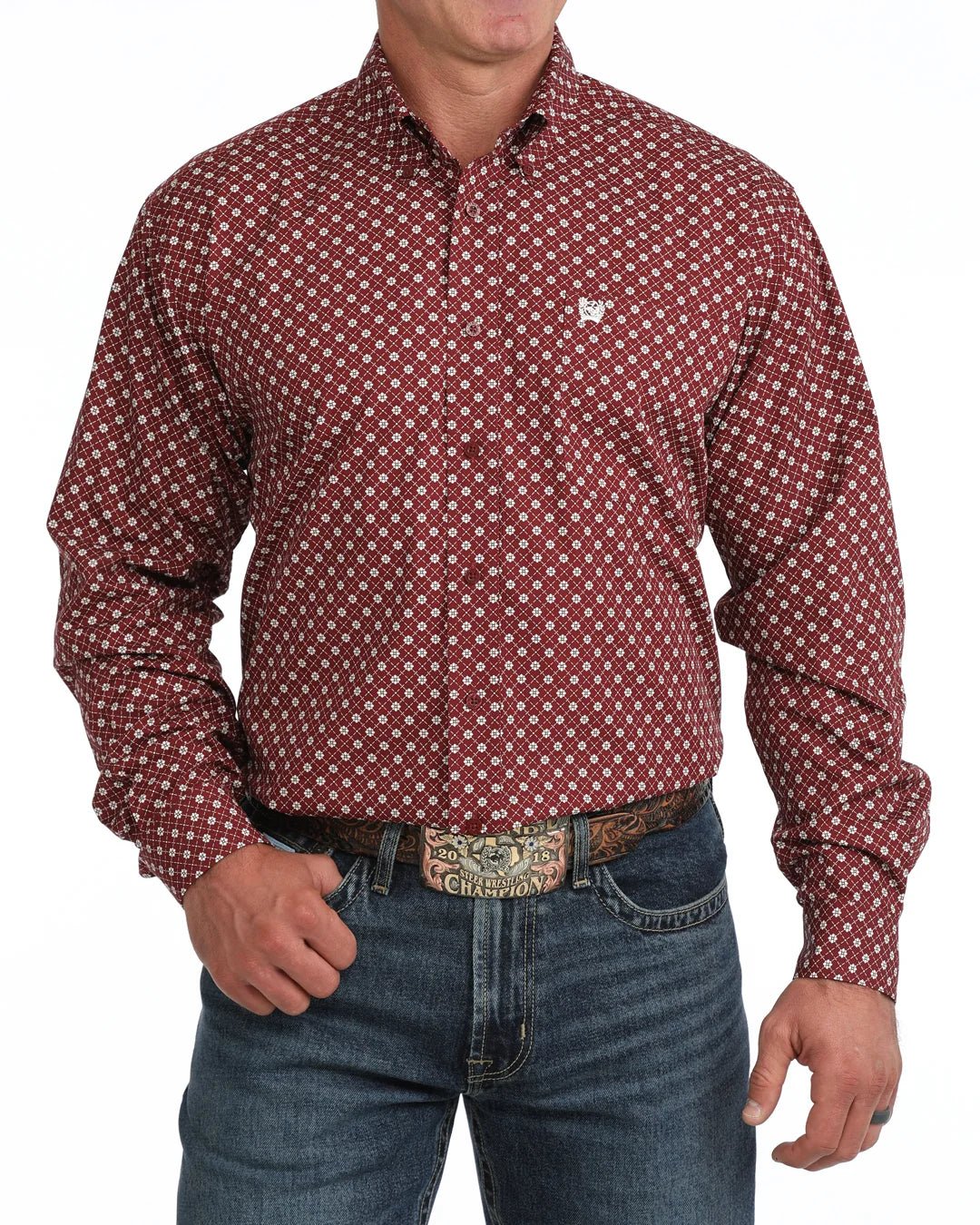 Cinch Men's Long Sleeve Print Shirt Burgundy MTW1106141 - Southern Soule Designs