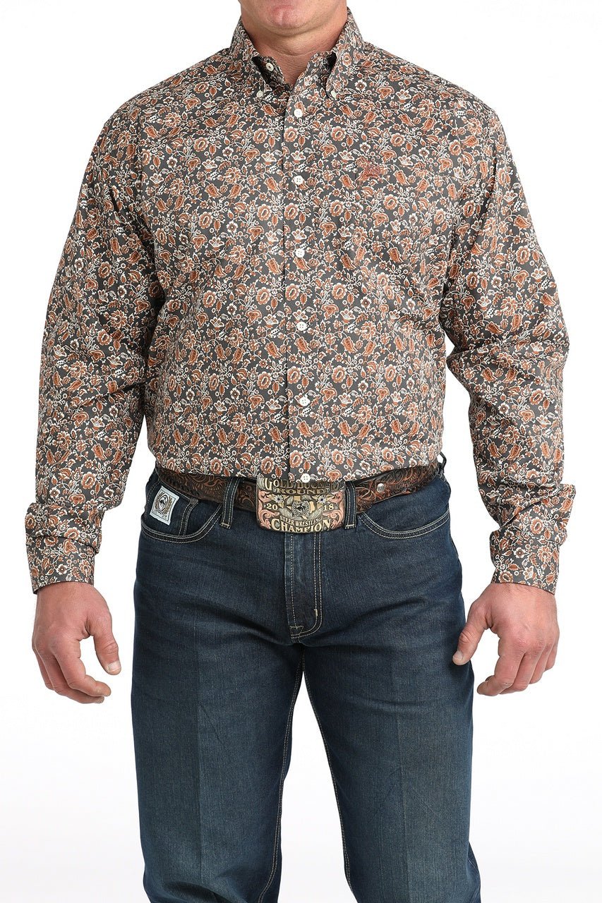 Cinch Men's Long Sleeve Print Shirt Charcoal MTW1106030 - Southern Soule Designs