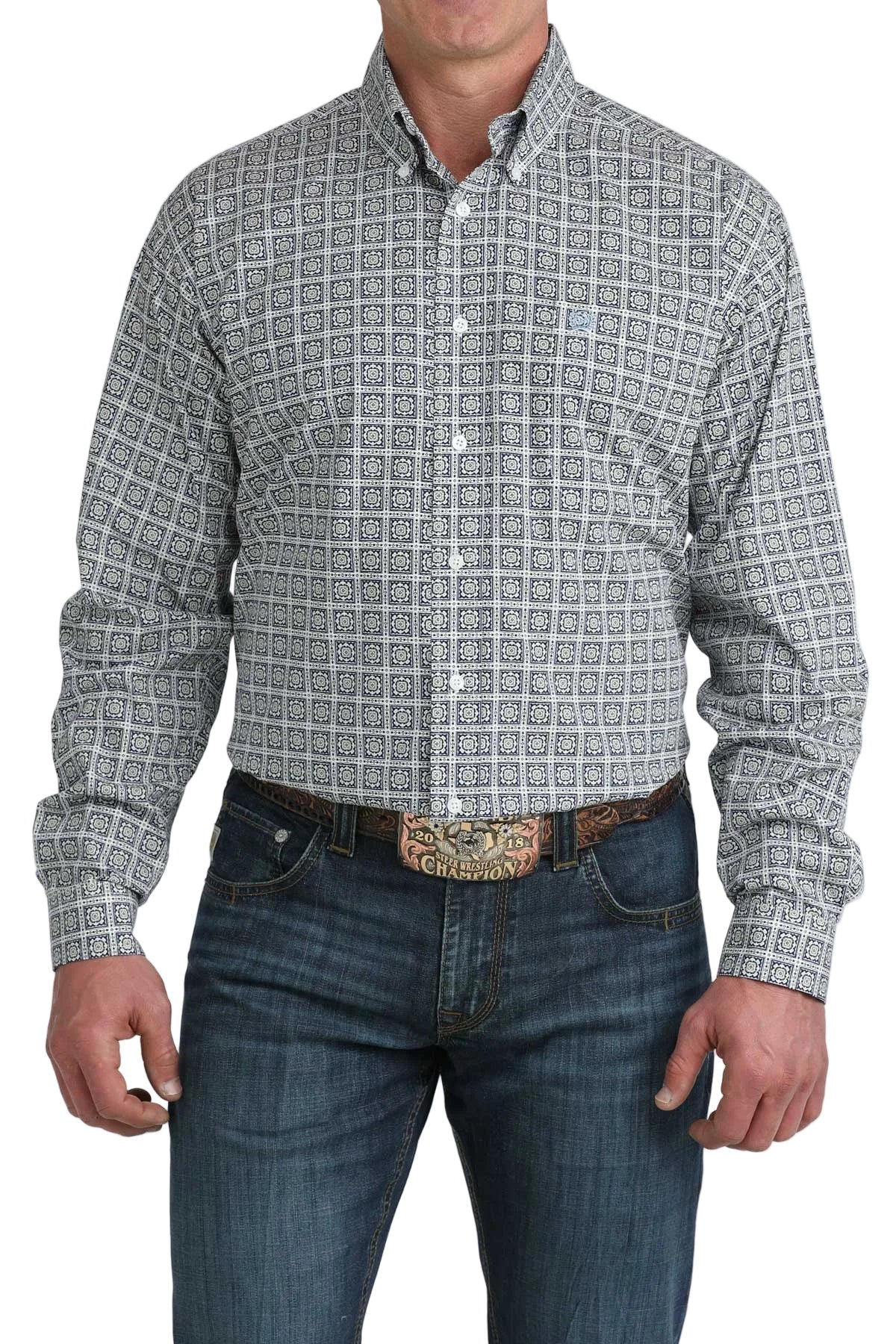 Cinch Men's Long Sleeve Print Shirt White MTW1106080 - Southern Soule Designs