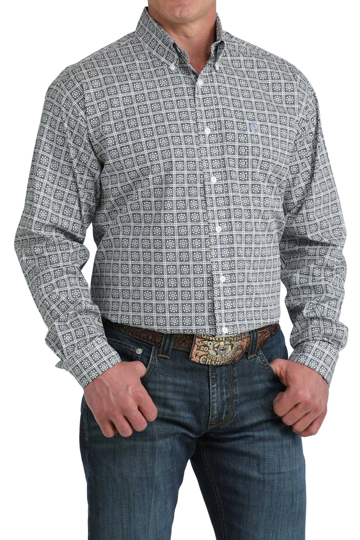 Cinch Men's Long Sleeve Print Shirt White MTW1106080 - Southern Soule Designs