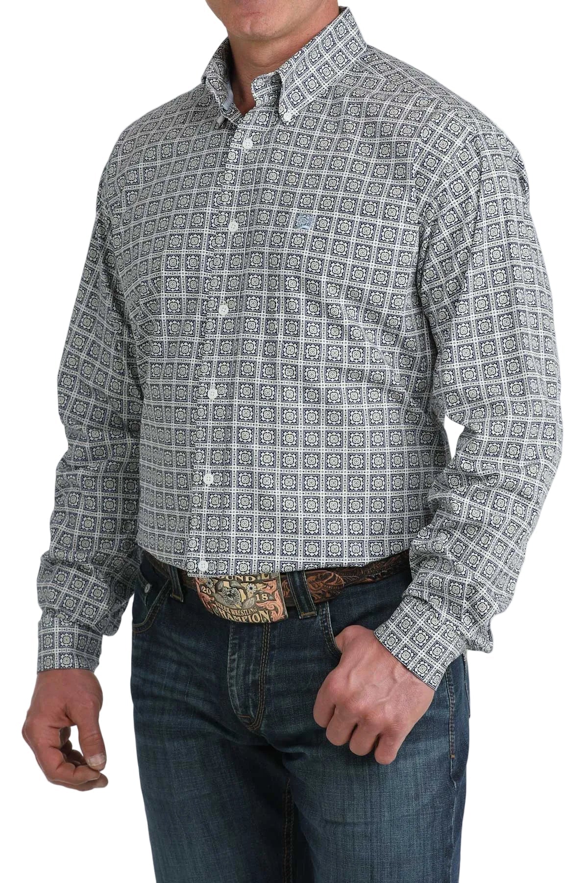 Cinch Men's Long Sleeve Print Shirt White MTW1106080 - Southern Soule Designs