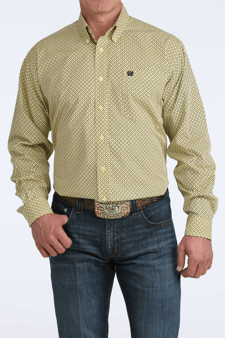 Cinch Men's Long Sleeve Print Shirt Yellow MTW1106082 - Southern Soule Designs