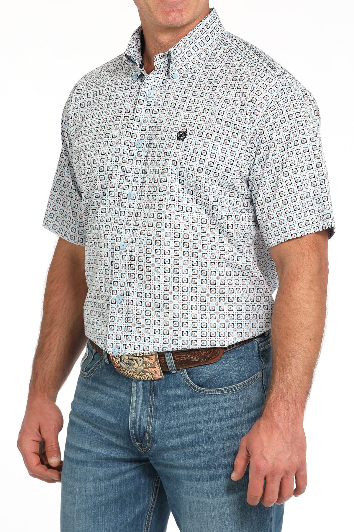Cinch Men's Print Short Sleeve Shirt Light Blue MTW1111490 - Southern Soule Designs