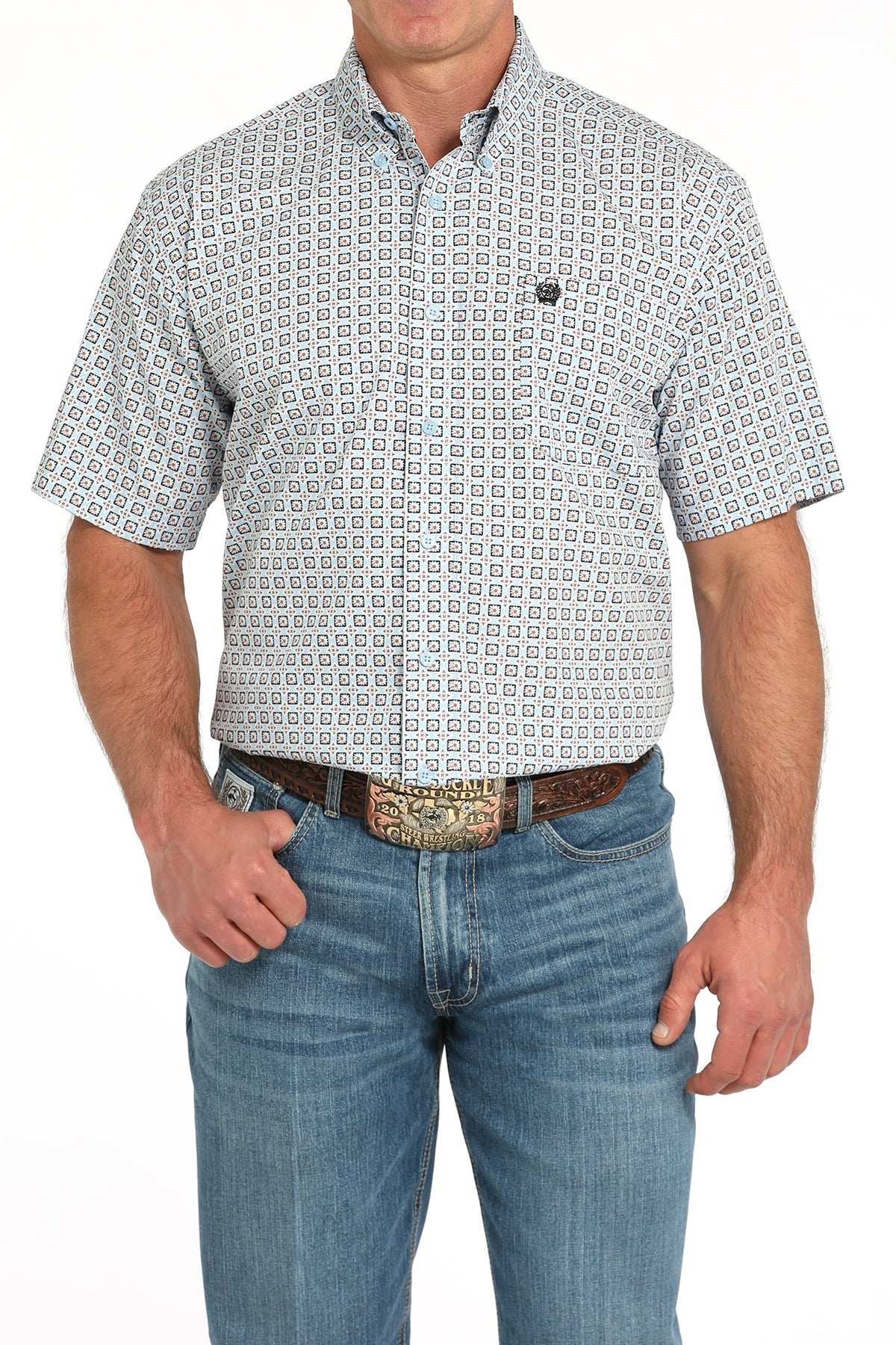 Cinch Men's Print Short Sleeve Shirt Light Blue MTW1111490 - Southern Soule Designs