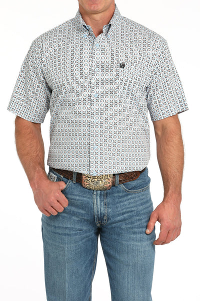 Cinch Men's Print Short Sleeve Shirt Light Blue MTW1111490 - Southern Soule Designs