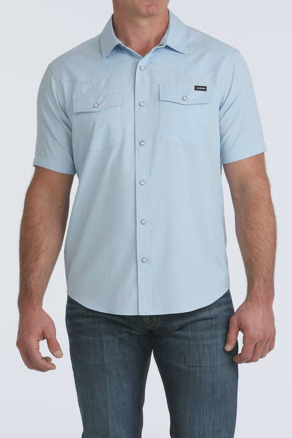 Cinch Men's Short Sleeve Camp Shirt Light Blue MTW1402009 - Southern Soule Designs