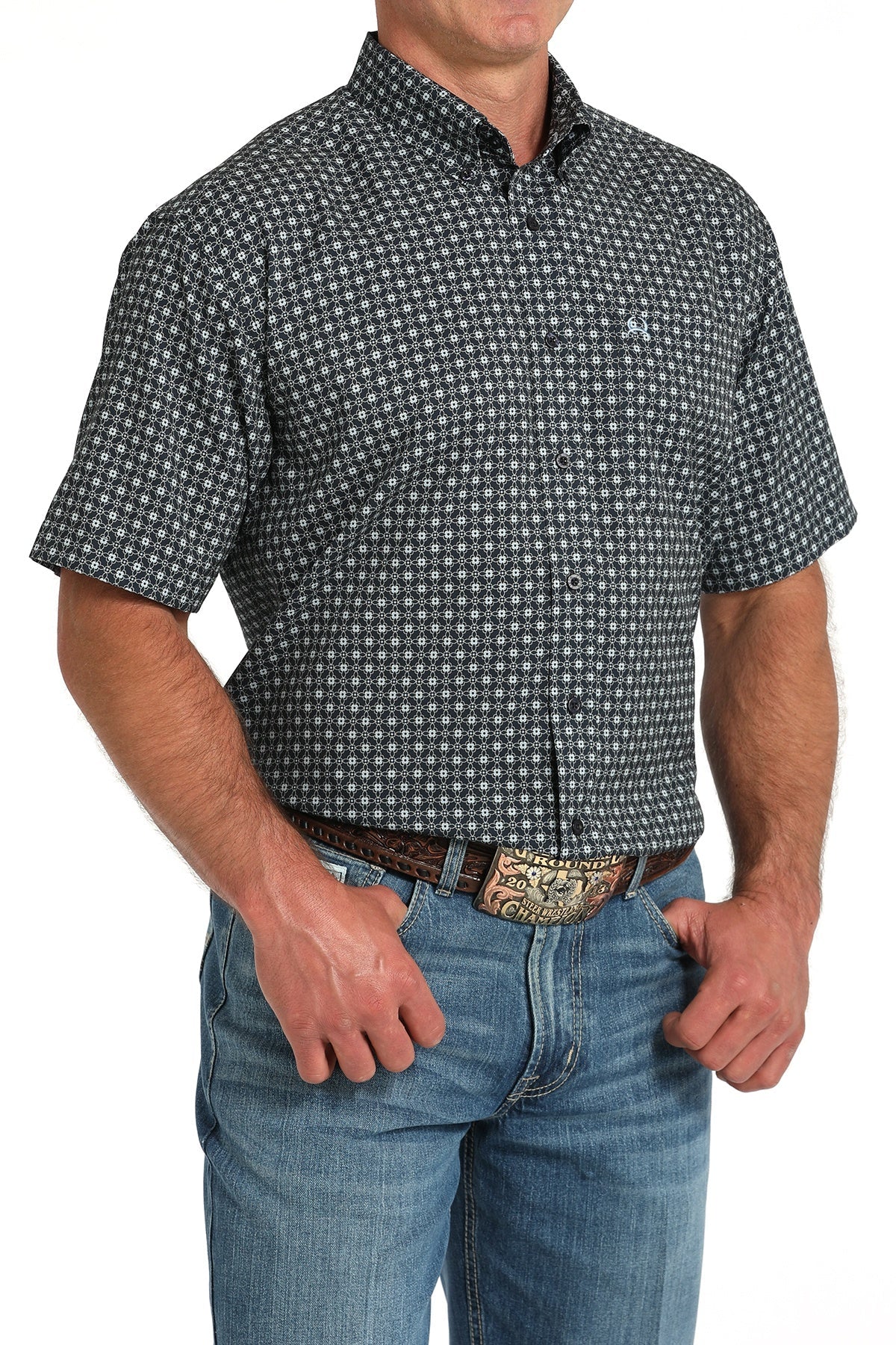 Cinch Men's Short Sleeve Print Arenaflex Shirt Navy MTW1704154 - Southern Soule Designs