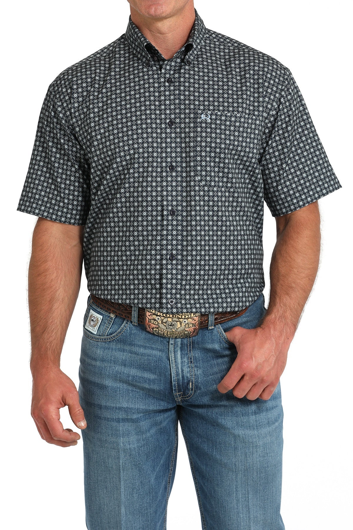 Cinch Men's Short Sleeve Print Arenaflex Shirt Navy MTW1704154 - Southern Soule Designs