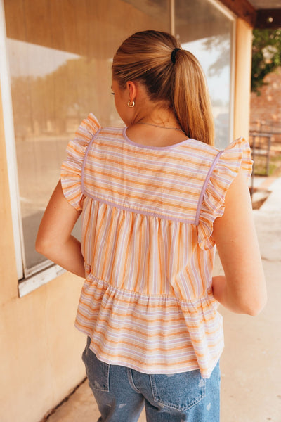 Citrus/Lavender Striped Ruffle Sleeve Blouse WL25 - 10049 - Southern Soule Designs
