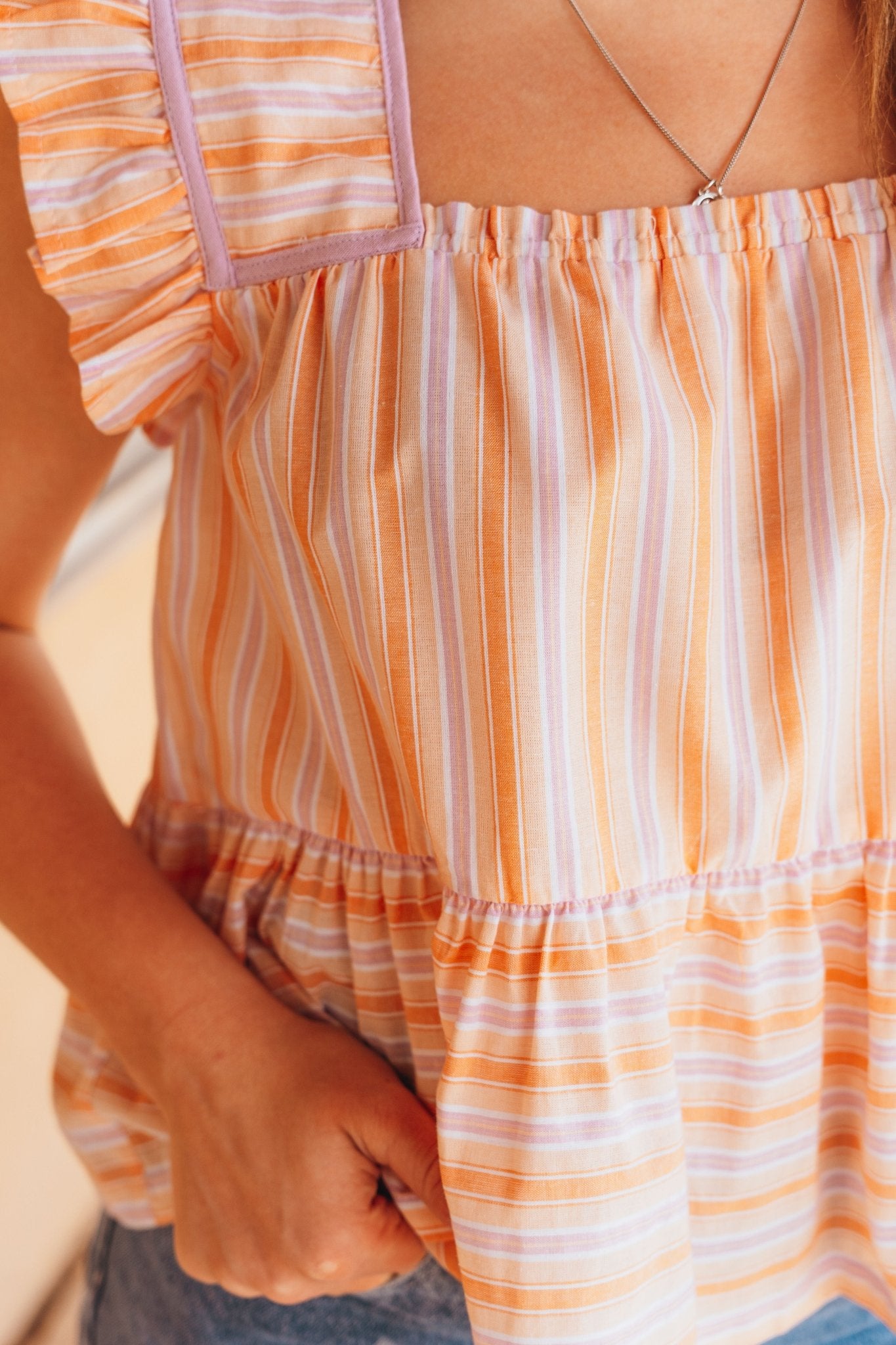 Citrus/Lavender Striped Ruffle Sleeve Blouse WL25 - 10049 - Southern Soule Designs