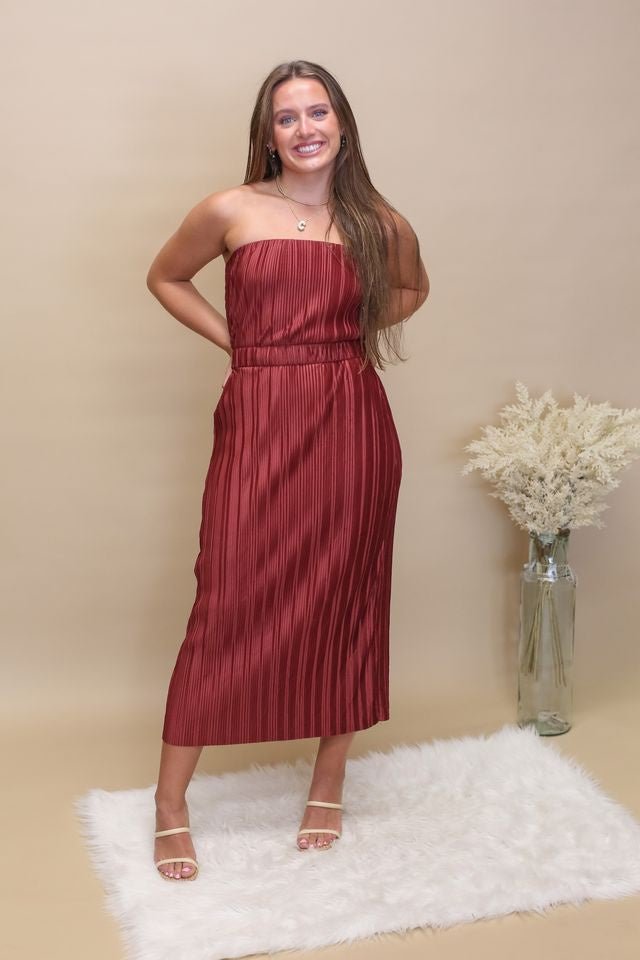 Claret Rust Strapless Dress - Southern Soule Designs