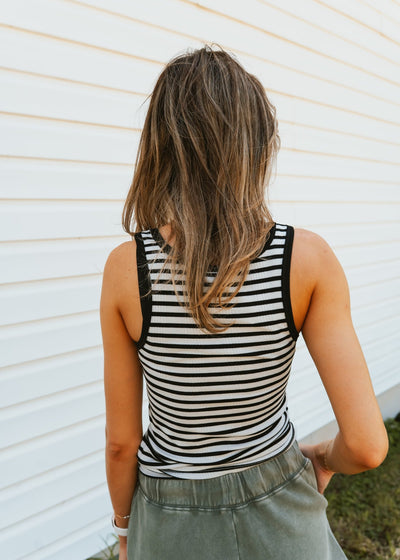 Classic Striped Scoop Tank Black ZT253288 - Southern Soule Designs