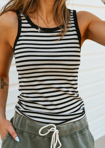 Classic Striped Scoop Tank Black ZT253288 - Southern Soule Designs