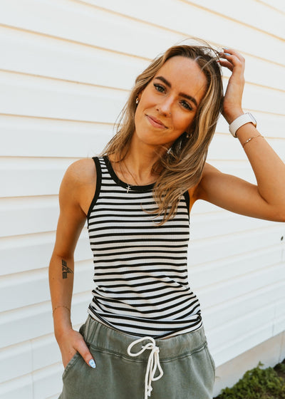 Classic Striped Scoop Tank Black ZT253288 - Southern Soule Designs