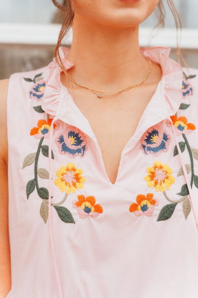 Cloud Pink Floral Embroidery Mini Dress MDR3841 - Southern Soule Designs