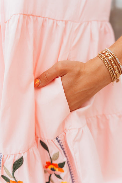 Cloud Pink Floral Embroidery Mini Dress MDR3841 - Southern Soule Designs