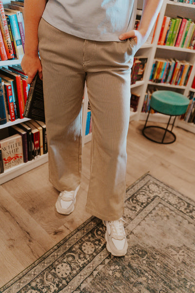 Espresso/Cream Striped Wide Leg Pants WL25-10838