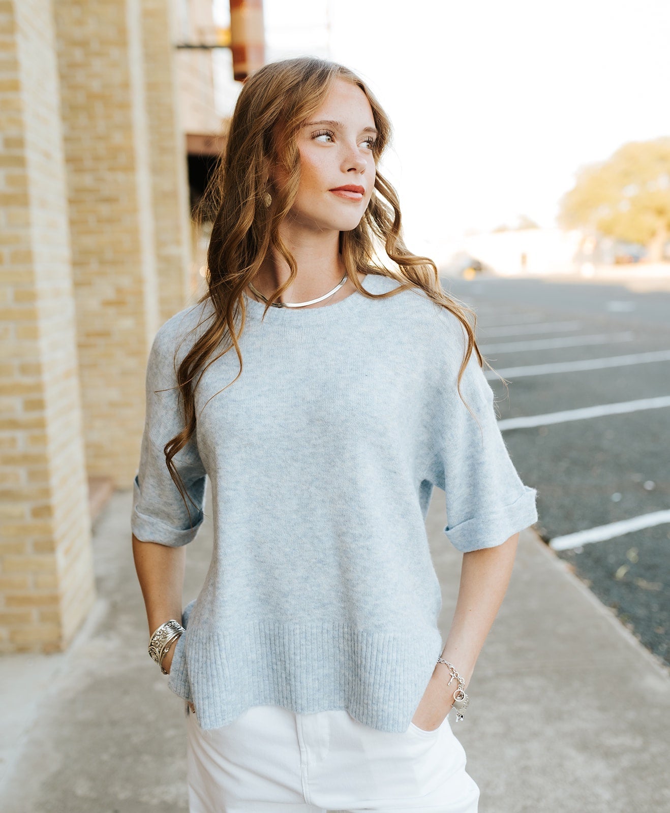 Coastline Blue Catrina Short Sleeve Sweater - Southern Soule Designs