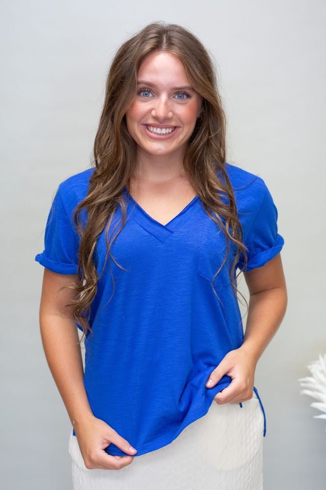 Cobalt Zoie Vneck SS Top - Southern Soule Designs