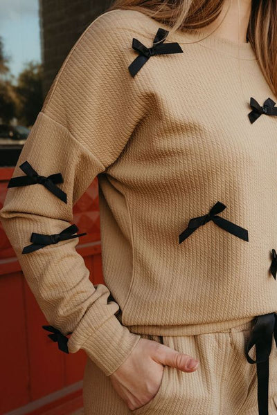 Coco 3D Bow Ribbed Long Sleeve Top TK11426 - Southern Soule Designs