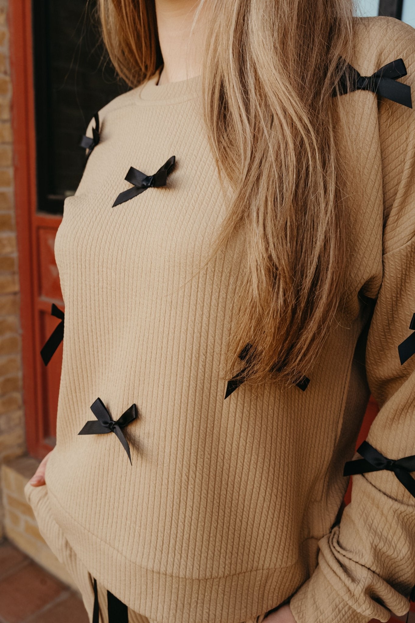 Coco 3D Bow Ribbed Long Sleeve Top TK11426 - Southern Soule Designs