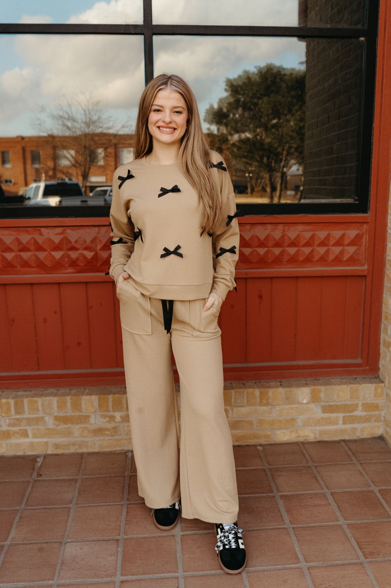 Coco 3D Bow Ribbed Long Sleeve Top TK11426 - Southern Soule Designs
