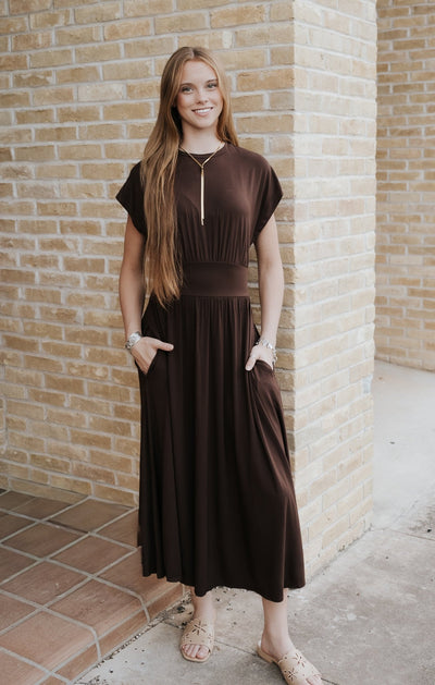 Cocoa Short Sleeve Midi Dress VJ50151 - Southern Soule Designs