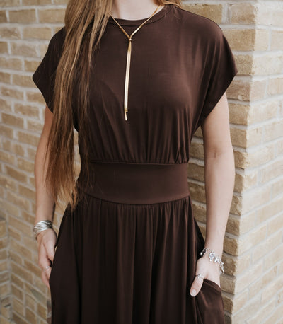 Cocoa Short Sleeve Midi Dress VJ50151 - Southern Soule Designs