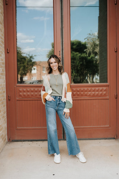 Color Block Crochet V Neck Cardigan MT40637 - Southern Soule Designs