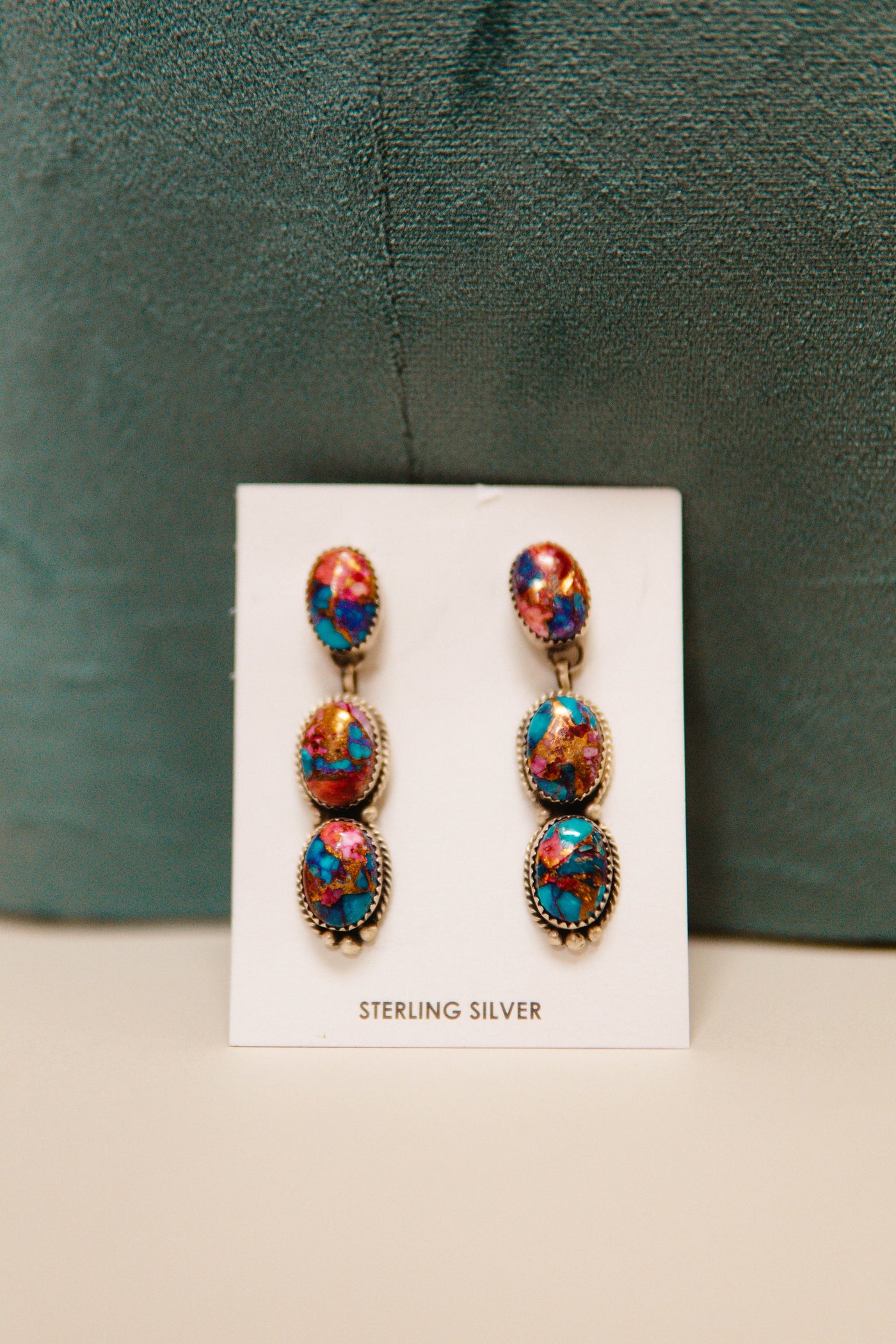 Purple Mohave 3 Stone Drop Earrings