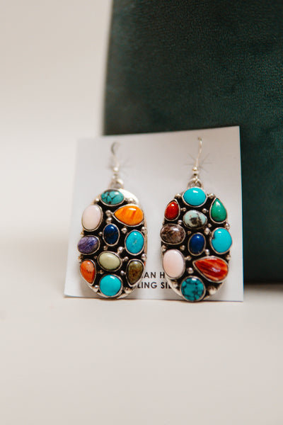 Multi Color Stone Oval Earrings