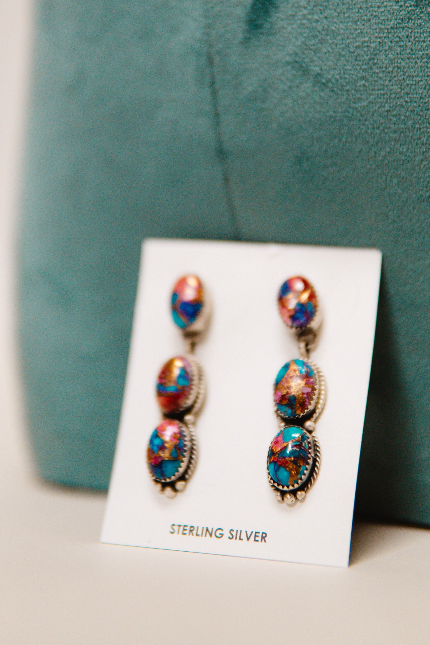 Purple Mohave 3 Stone Drop Earrings