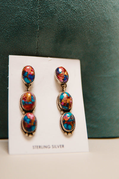 Purple Mohave 3 Stone Drop Earrings
