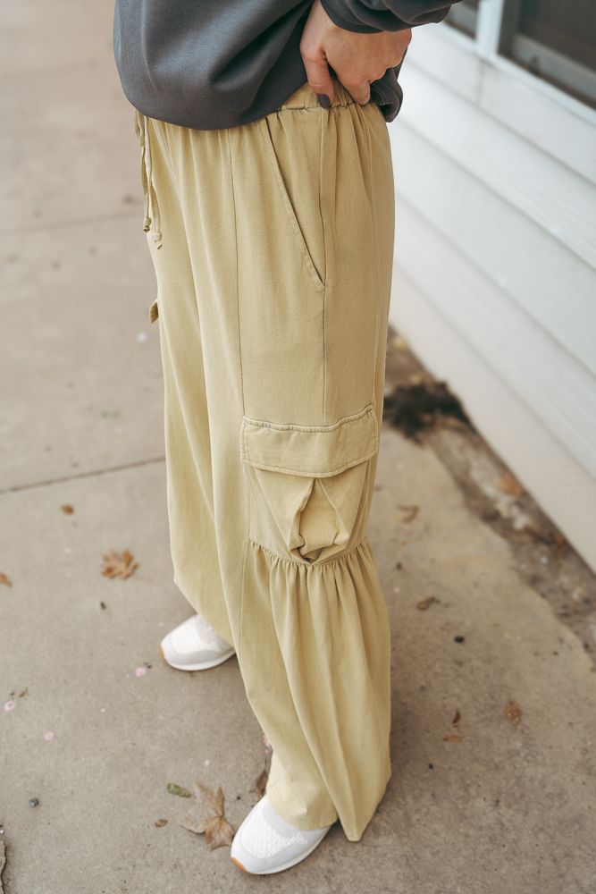 Cool Matcha Super Soft Knit Wide Leg Cargo Pants EP1111 - Southern Soule Designs