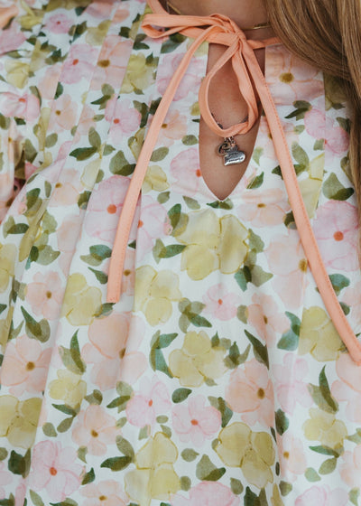 Coral Multi Foral Print Ruffle Sleeve Top T - 50462 - JK - Southern Soule Designs