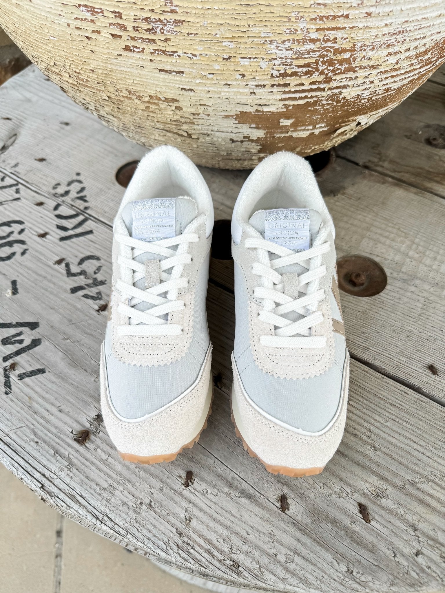 Cosmic 15 - White Pebbled/Taupe Sneaker - Southern Soule Designs