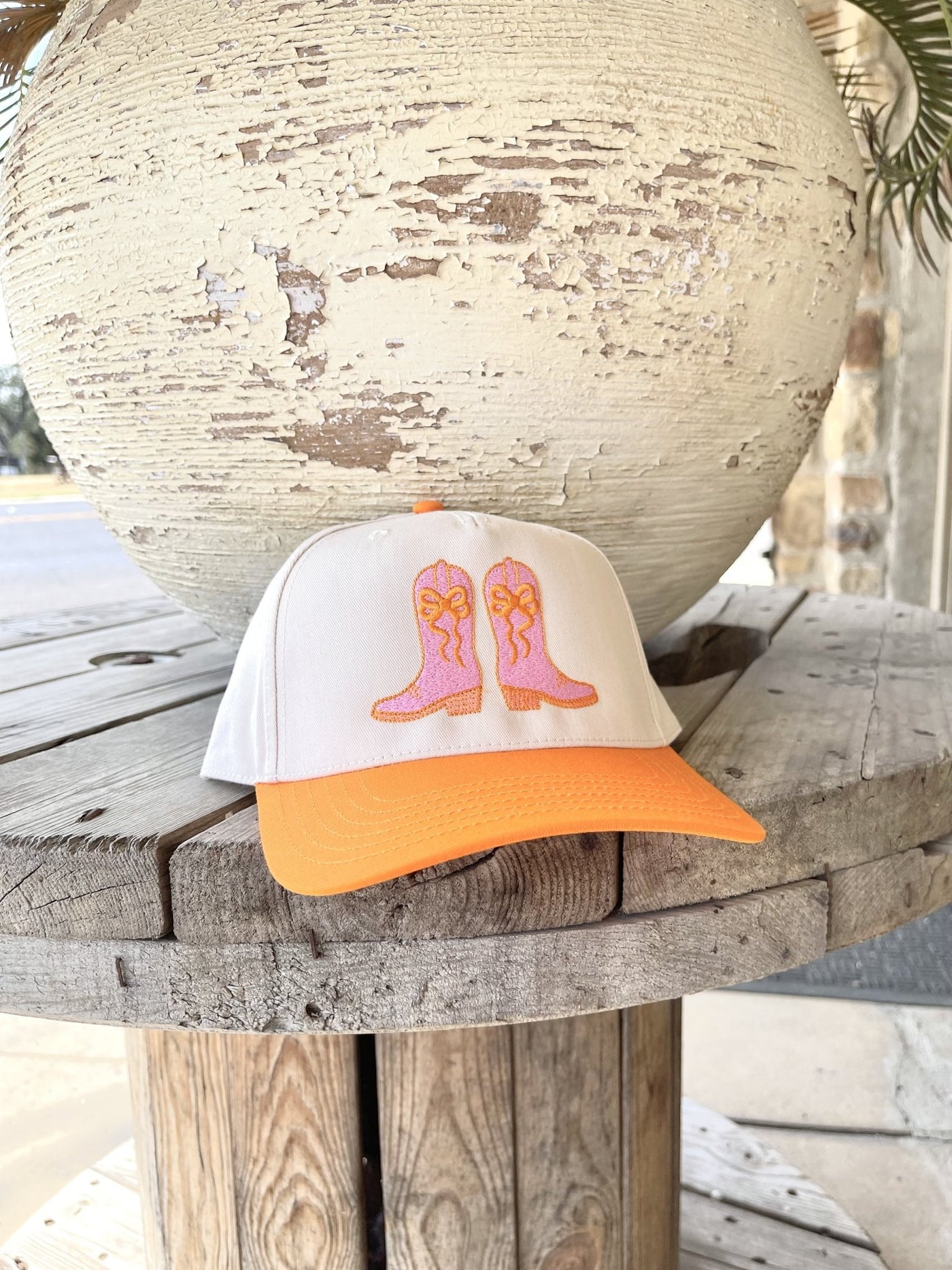 Cowboy Boots Cream/Orange Hat - Southern Soule Designs