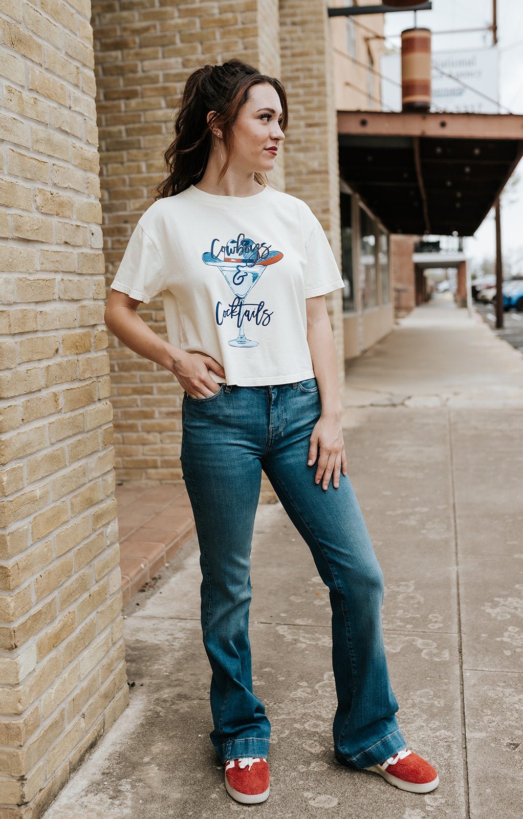 Cowboy Martini Crop Tee Butter - Southern Soule Designs
