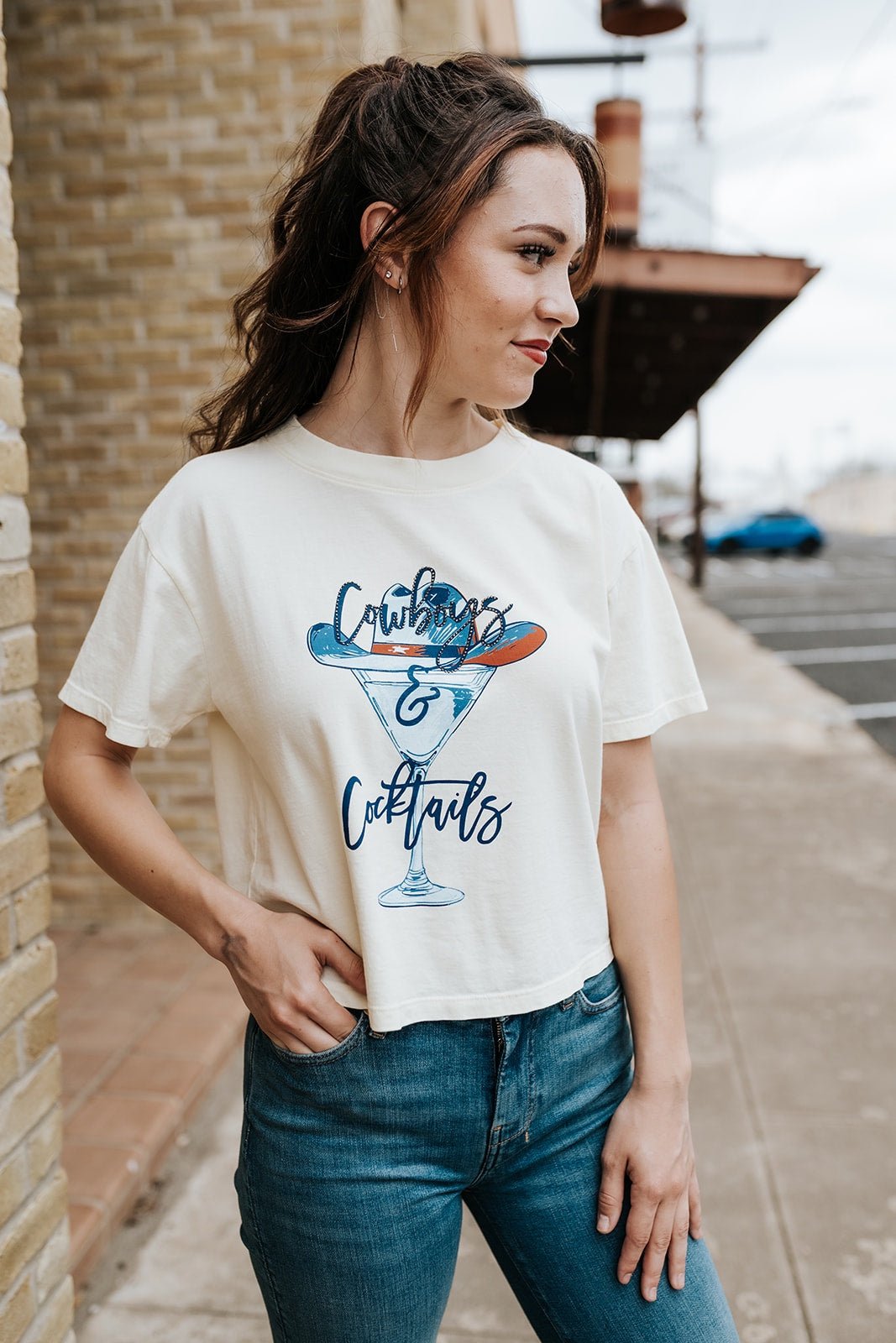 Cowboy Martini Crop Tee Butter - Southern Soule Designs