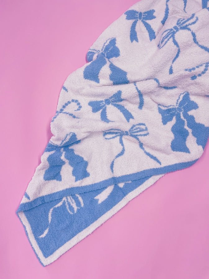 Cozy Blue Bow Throw Blanket - Southern Soule Designs