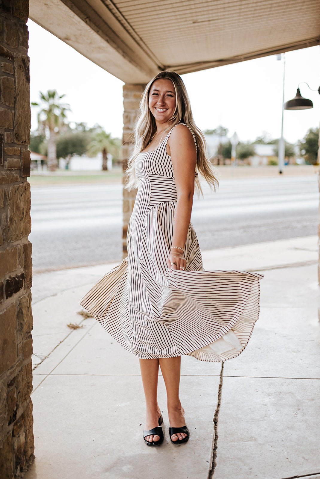 Cream and Brown Striped Midi Dress - ID10390 - Southern Soule Designs