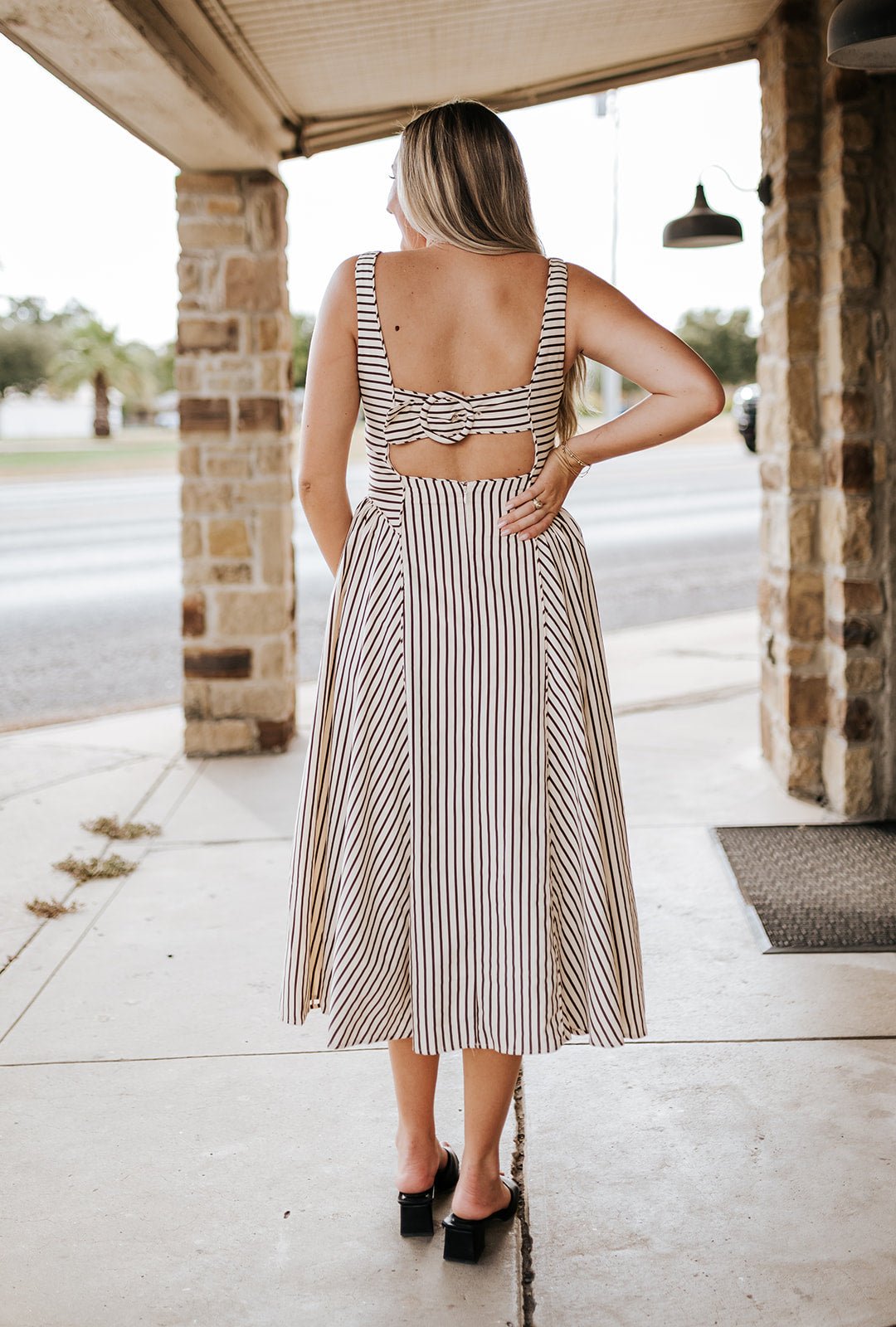 Cream and Brown Striped Midi Dress - ID10390 - Southern Soule Designs