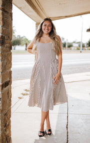 Cream and Brown Striped Midi Dress - ID10390 - Southern Soule Designs