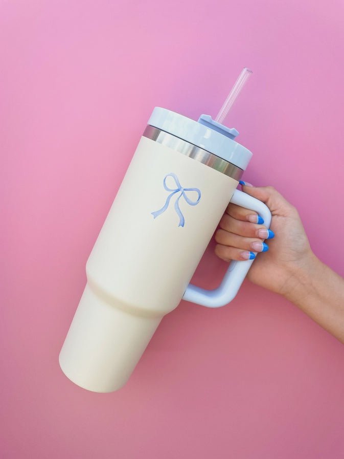Cream & Blue Bow 40 oz Tumbler - Southern Soule Designs