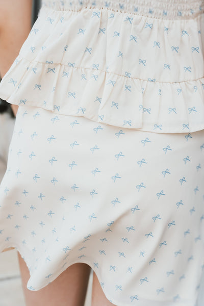 Cream Bow Print Tiered Top with Mini Skirt ITS5639 - Southern Soule Designs